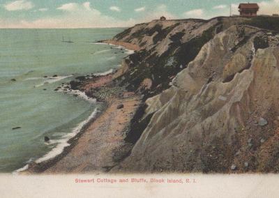 Postcard: A view of Stewart Cottage and the bluffs.